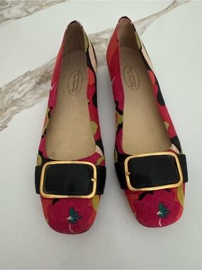 Talbots Red Floral Buckle Ballet Flats